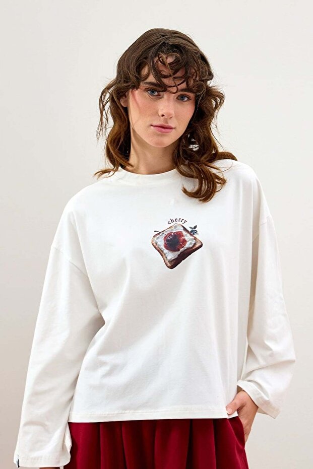 Ekru Reçel Baskılı Basic Body - 1