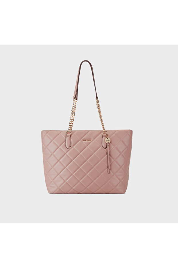 Quilted Top Handle Shoulder Bag with Zipper Closure and Chain Strap