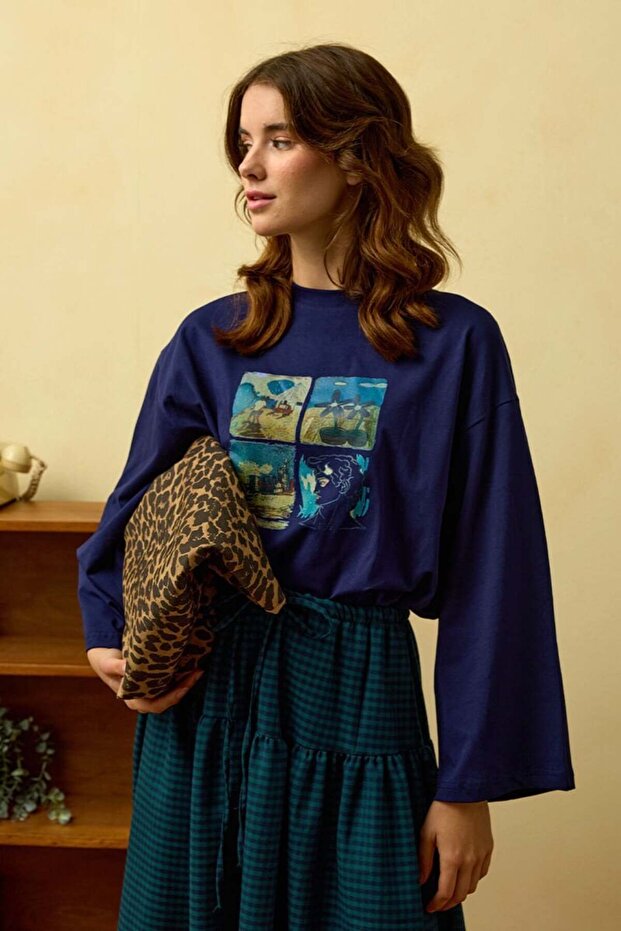 Lacivert Summer Baskılı Basic Body - 3