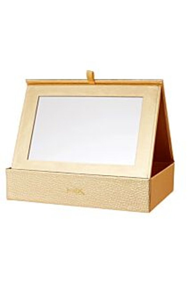 صندوق منظم المكياج مع مرآة - ذهبي - 1