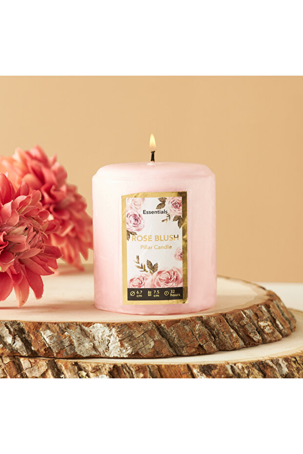 Essentials Rose Blush Scented Pillar Candle - 8 cms