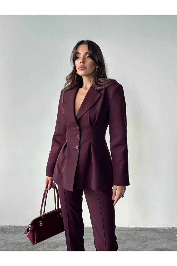 Pile Detail Buttoned Blazer Jacket