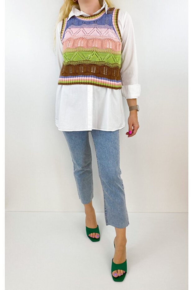 Çok Renkli Merserize Süveter - 1