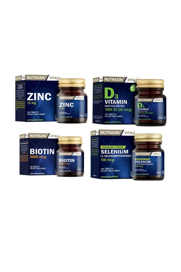 Zinc 15 Mg 100 Tablets + Vitamin D3 120 Tablets + Biotin + Selenium for Skin, Hair and Nail Health