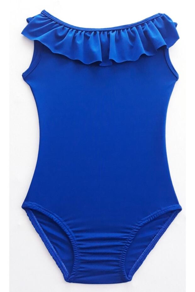 Cobalt Blue Gymnastics Ballet - Girls Sleeveless Ruffled Boat Neck Bodysuit