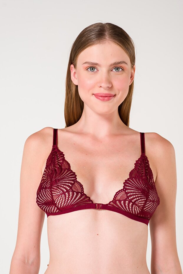 Women's Claret Red Covered Lace Front Clip Bralette