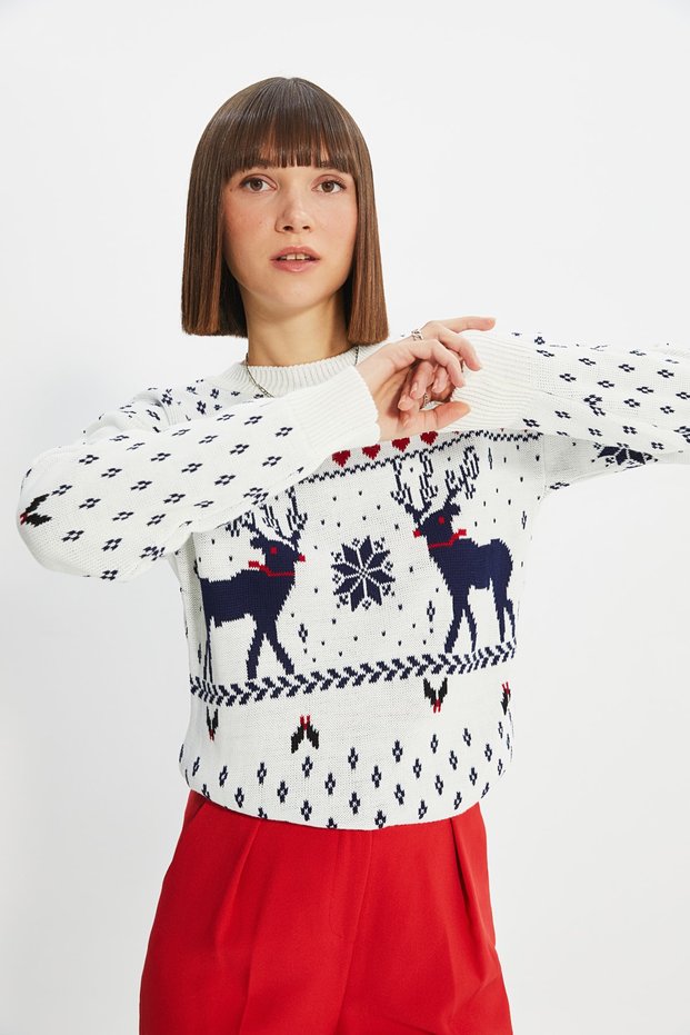 Ecrufarbener Strickpullover mit Muster TWOAW22KZ1677