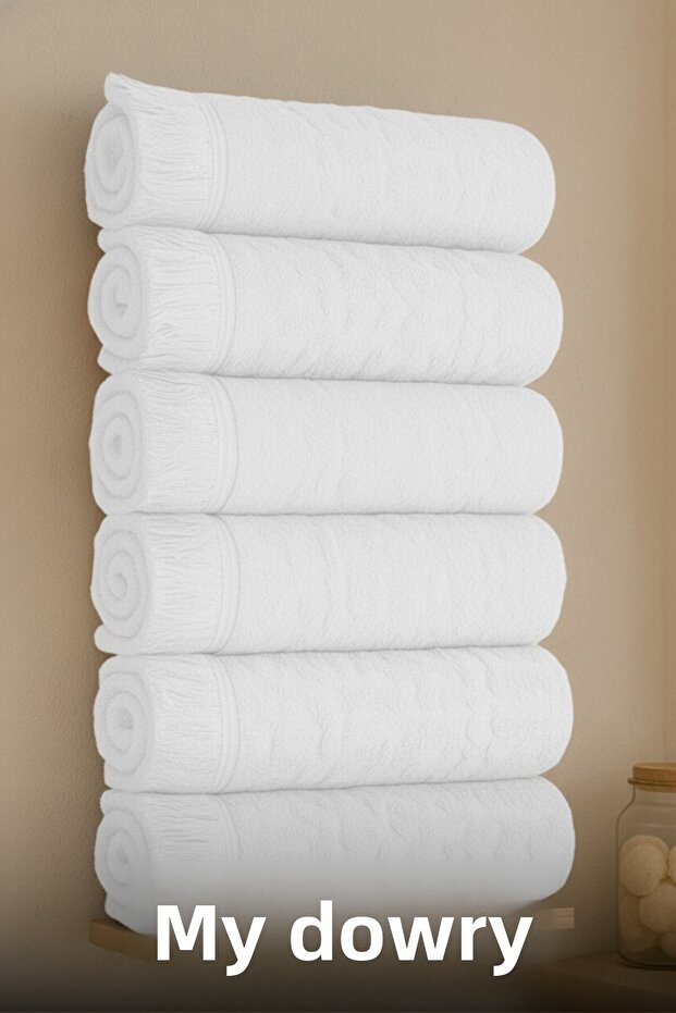 100% Cotton 6 Pieces 30x50 Fringed Hand Towel | Kitchen Towel | Drying Cloth - White
