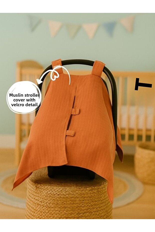 Muslin Brick Color Velcro Muslin Stroller Cover 100% Cotton