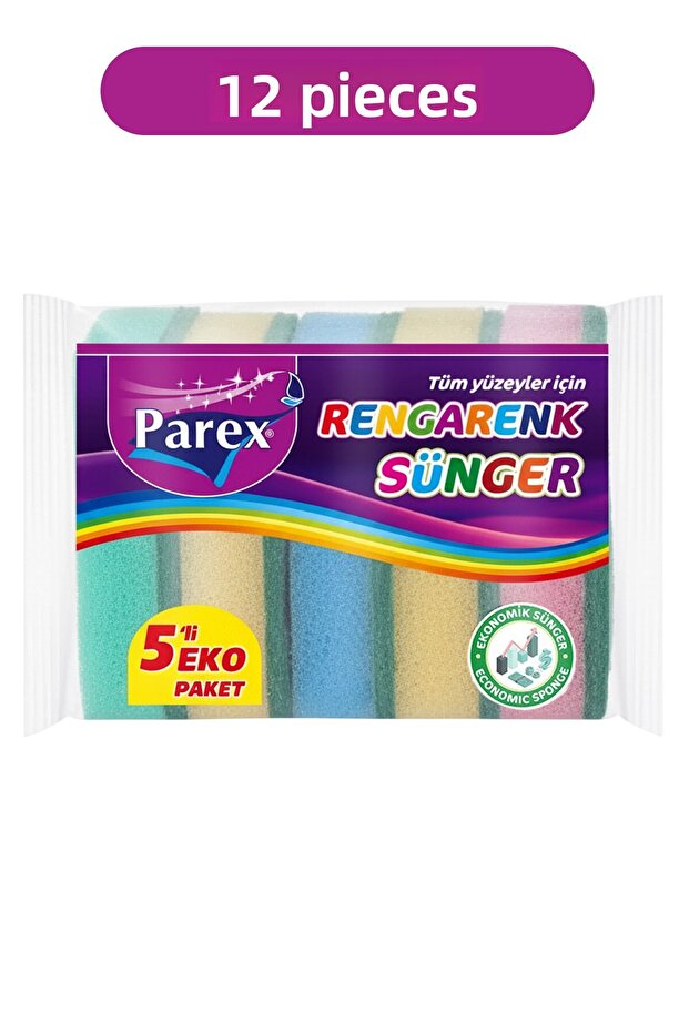 Colorful 5-Piece Flat Sponge Twelve-Pack