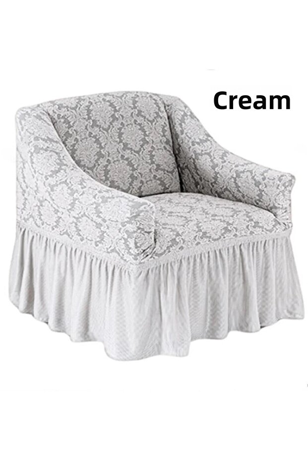 Jacquard Shawl-Patterned Single Sofa Cover (Cream Rank)