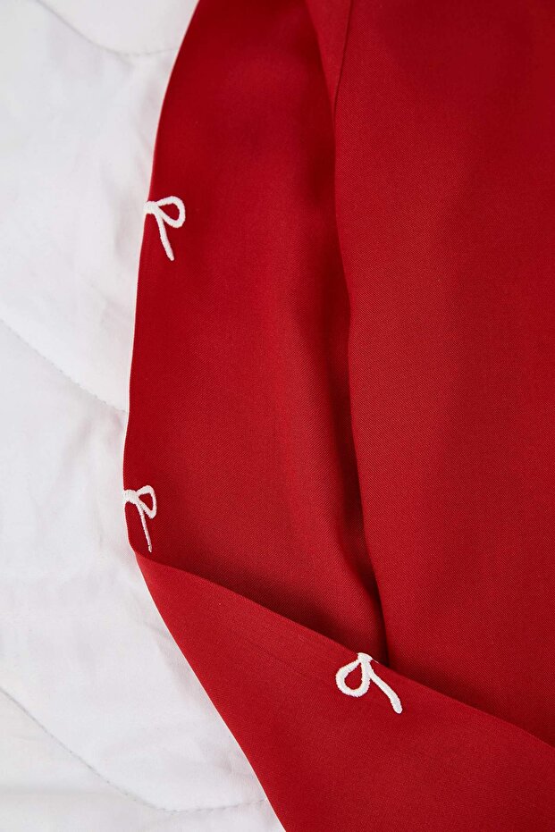 Bordo Kurdele/Fiyonk Nakış Detaylı Viskon Dokuma Pijama Takımı THMAW26PT00089 - 6