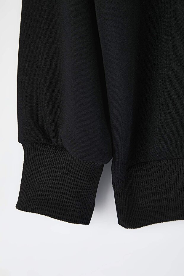 Siyah Relaxed/Rahat Kalıp Basic Reglan Kol Bisiklet Yaka Örme Sweatshirt TWOAW26SW00030 - 7