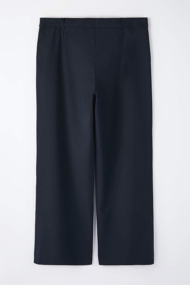 Lacivert Lastik Belli Wide Leg Büyük Beden Dokuma Pantolon TBBAW26AR00019 - 8