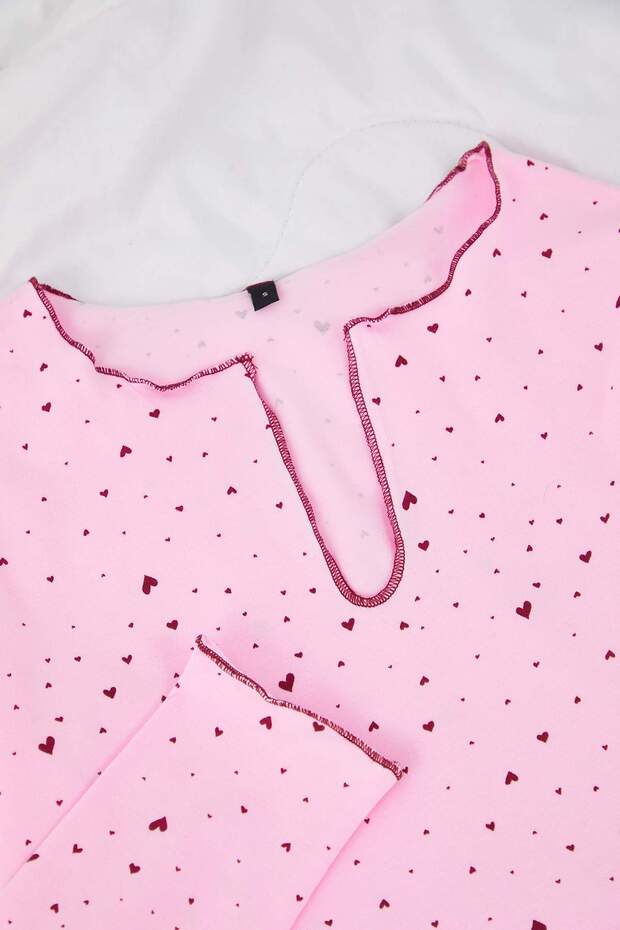 Pembe Pamuklu Likralı Yumuşak Tuşe Kalpli Baby Overlok Detaylı Örme Pijama TakımıTHMAW26PT00166 - 6