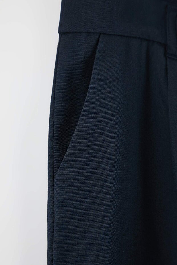 Lacivert Lastik Belli Wide Leg Büyük Beden Dokuma Pantolon TBBAW26AR00019 - 6
