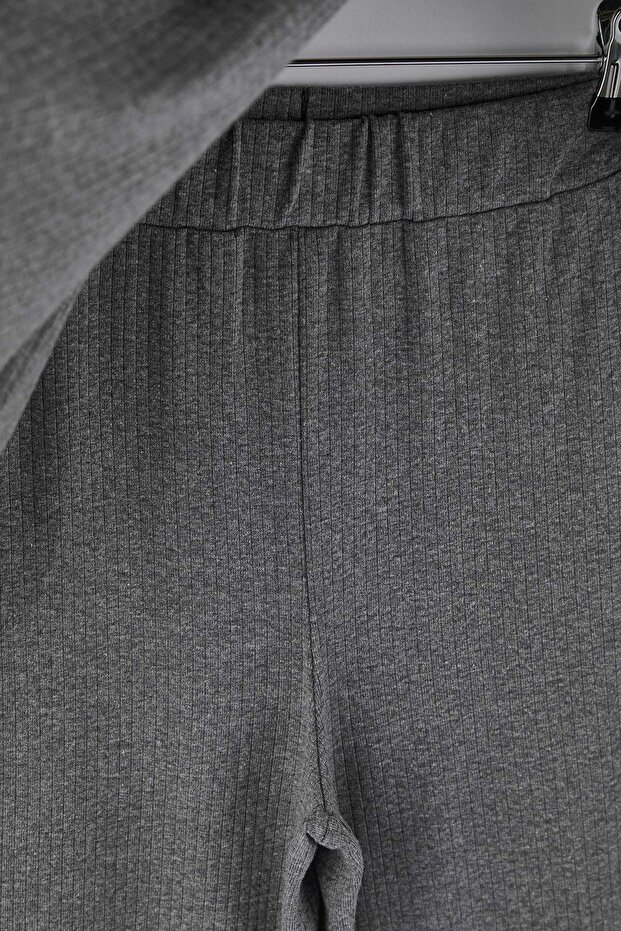 Antrasit Pamuklu Yırtmaçlı Fitilli Örme Pijama Takımı THMAW26PT00223 - 8