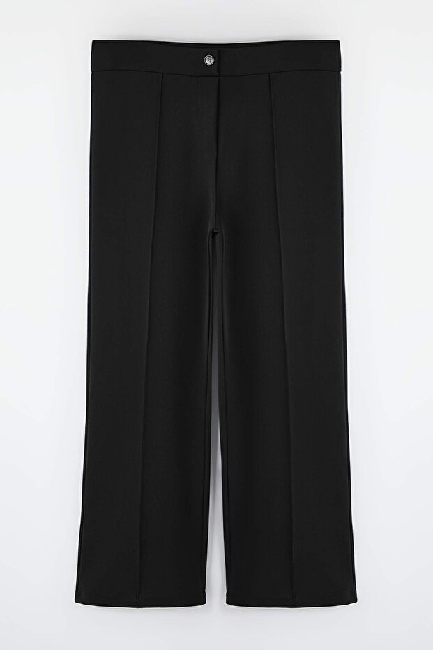 Siyah Nervür Detaylı Straight Fit Örme Büyük Beden Pantolon TBBAW26AR00029 - 5
