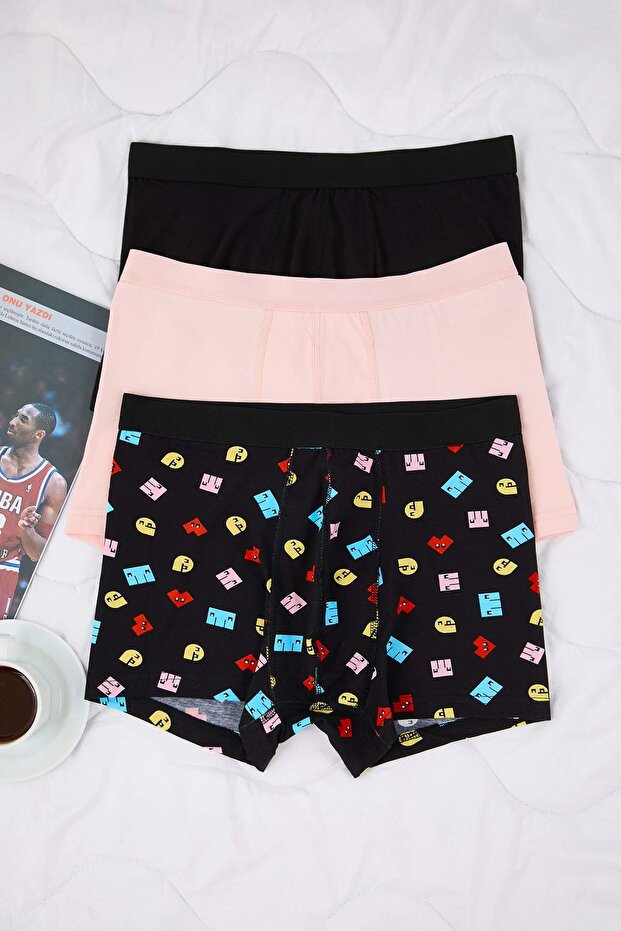 بوكسر قطني منقوش باللون الأسود مكون من 3 قطع TMNAW22BX0010 - 1