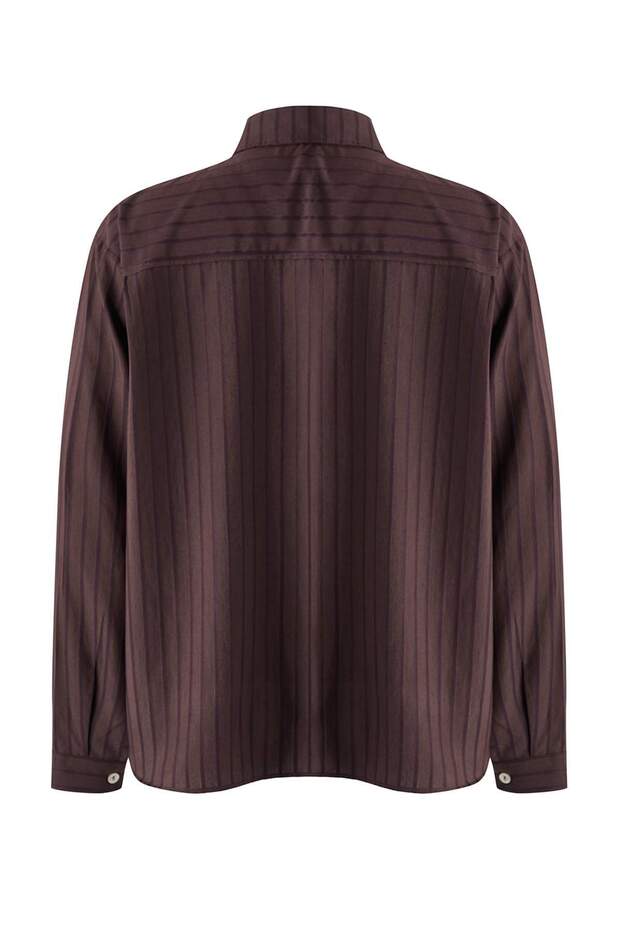 Kahverengi Çizgili Oversize Dokuma Gömlek TWOAW26GO00138 - 11