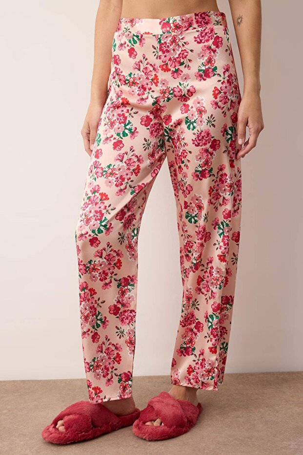 Çok Renkli 3'lü Çeyiz Set Çiçekli Üst Dantel, Alt Saten Külotlu Dokuma Pijama Takımı THMAW26PT00077 - 3