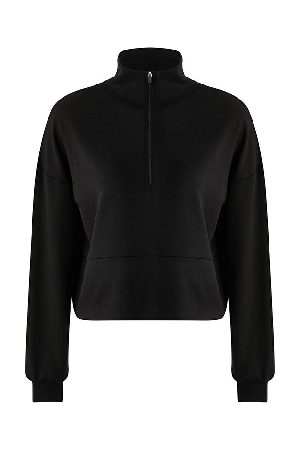 Siyah Fermuarlı Spor Örme Sweatshirt THMAW26SW00005 - 5