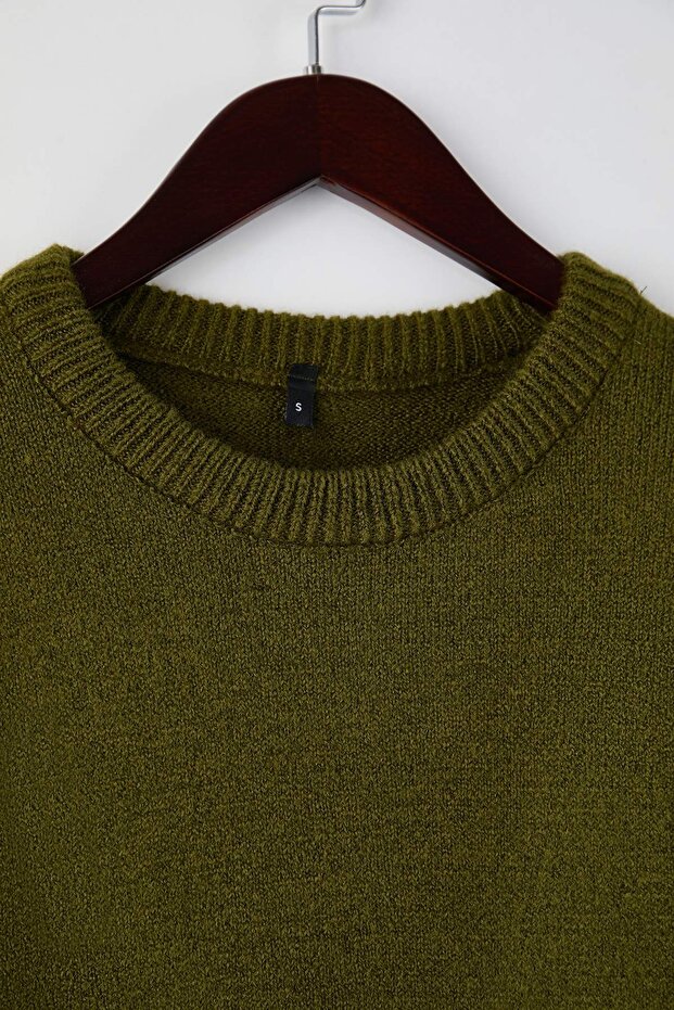Haki Oversize/Geniş Kesim Bisiklet Yaka Kazak TMNAW26KZ00012 - 6
