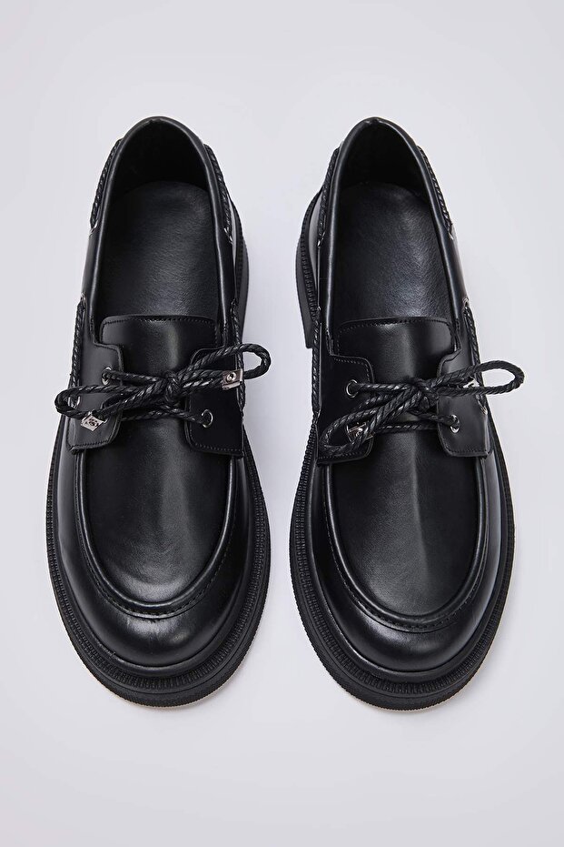 Siyah Bağcık Detaylı Kadın Loafer TAKAW26LA00005 - 4