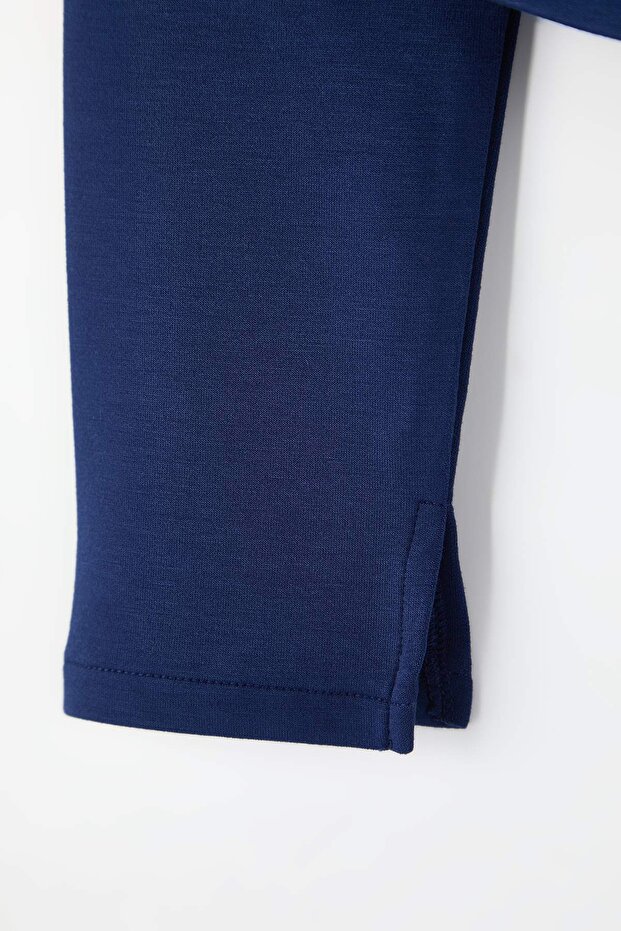 Lacivert Soft Touch V Yaka Fermuarlı Regular/Normal Kesim Örme Bluz TWOAW26BZ00180 - 6