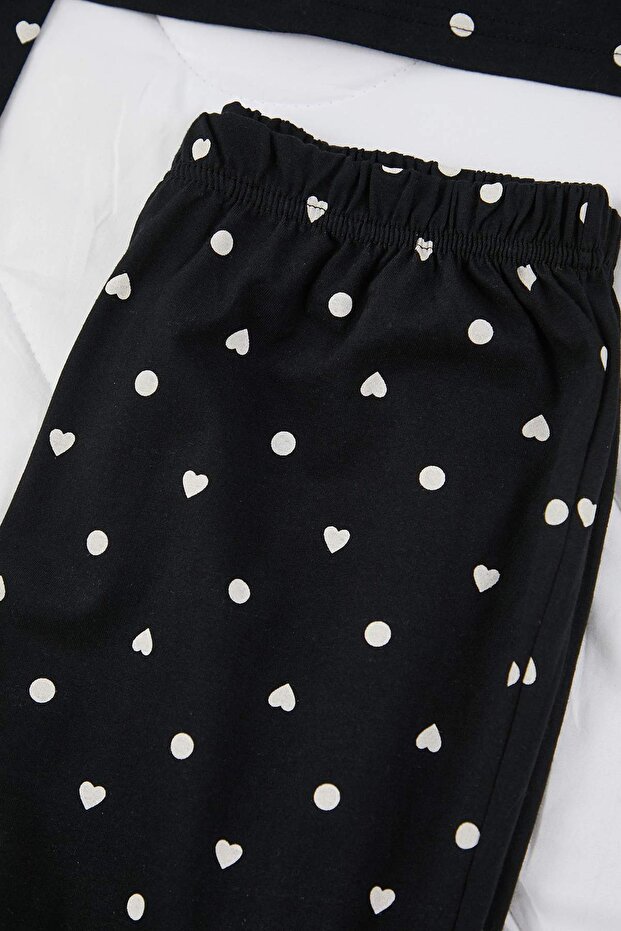Siyah %100 Pamuklu Puantiye ve Kalpli Örme Pijama Takımı THMAW25PT00039 - 6
