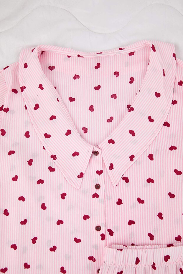 Pembe Çizgili Viskon Dokuma Pijama Takımı THMAW26PT00106 - 7