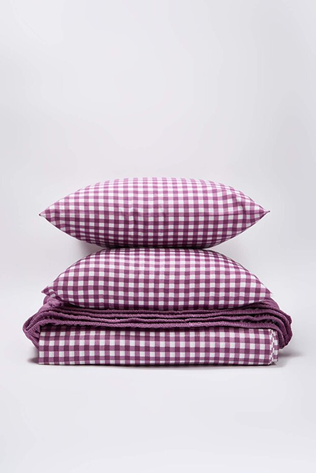Çift Kişilik Pötikare Desenli Lastikli Çarşaflı Nevresim Takımı 200x220cm TPHSS25CKN00003 - 2