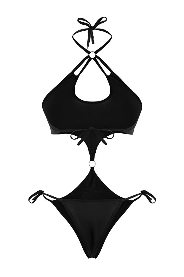 Siyah Bağlama Detaylı Micro Fitted Örme Body THMAW26BD00018 - 6