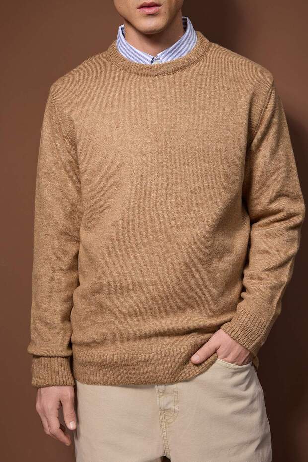 Bej Oversize/Geniş Kesim Bisiklet Yaka Kazak TMNAW26KZ00012 - 3