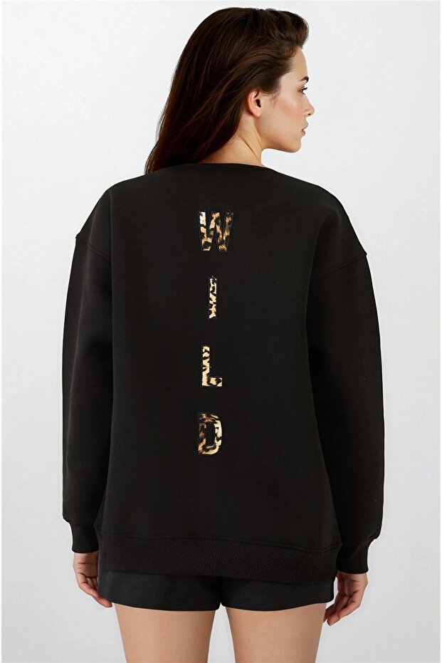 سترة رياضية سوداء بسحاب ونقشة الفهد بثلاثة خيوط - 2