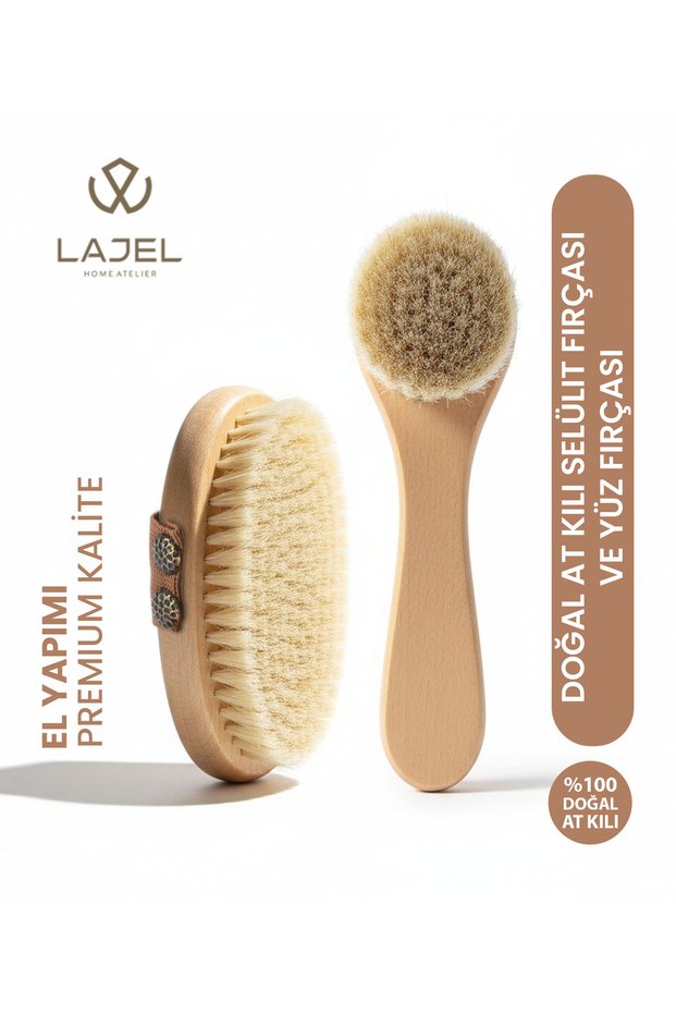 Set of 2 Natural Horsehair Cellulite Brush and Facial Brush Set