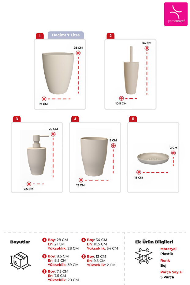 Pure Banyo Seti - 5'li Bej - 3