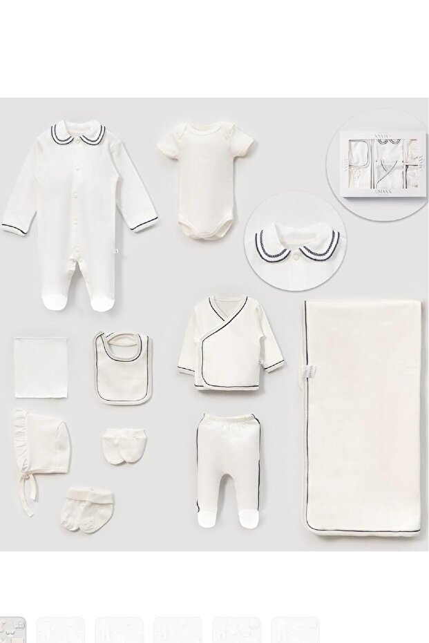 Peter Pan collar Edges Embroidered Plain Basic Newborn Baby 10 Piece Hospital Release Bodysuit Set Baby Outfit