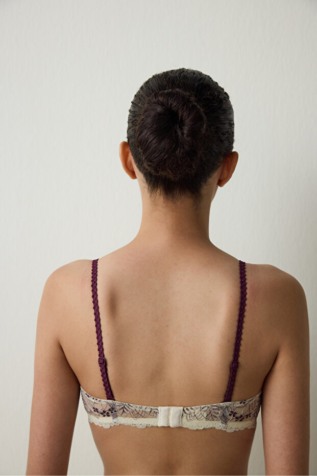 Bej Wow Çiçekli Dantelli Push Up Sütyen - 5