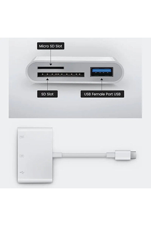 محول أبيض 3 في 1 من النوع C، Tf، Cf، Sd، قارئ بطاقات الذاكرة، مسجل، فلاش مدمج USB-C، احترافي - 7