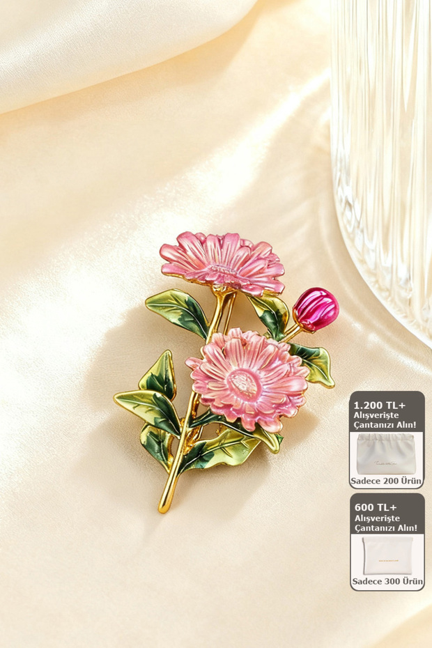 Pembe Çiçek Broş - 1