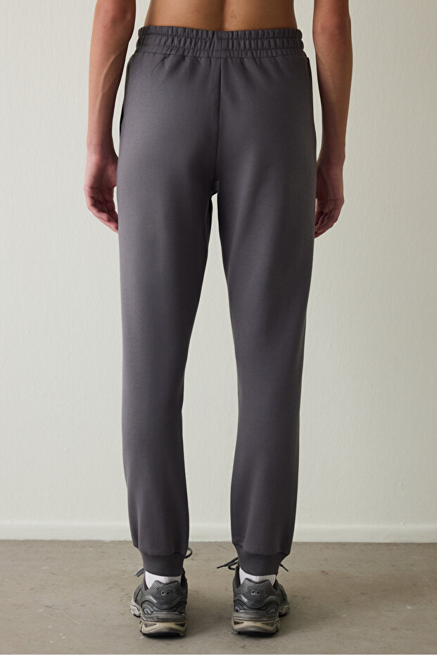 Gri Yüksek Bel Cepli Bağcıklı Eşofman Altı - 3