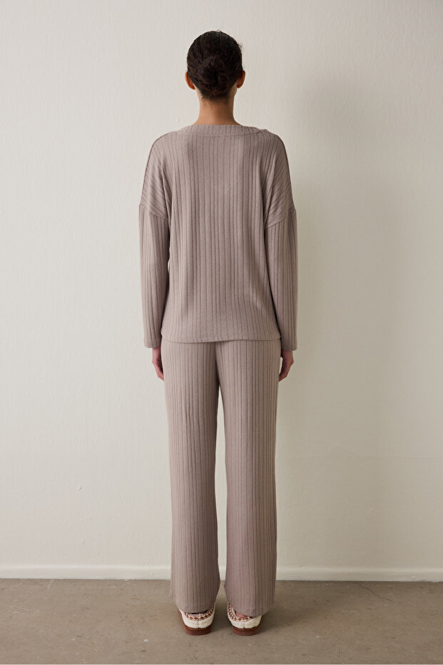 Latte Mocha Soft V Yaka Uzun Kol Pijama Takımı - 5