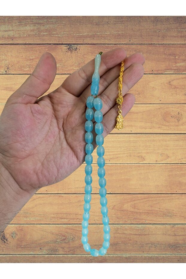 Powder Amber Rosary Blue Color Capsule Cut Gift T-829