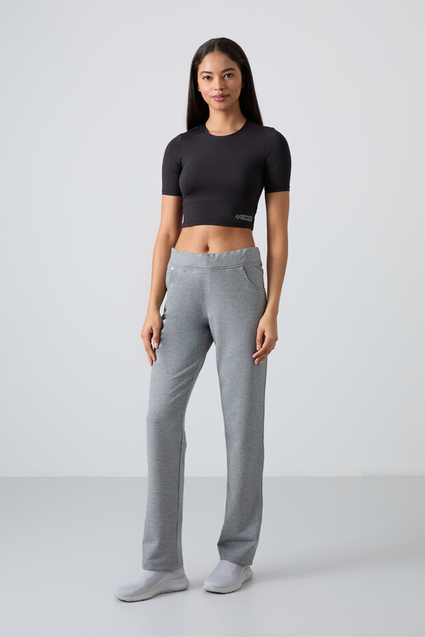 Gray Melange Detailed Pocketed Comfortable Fit Classic Leg Women's Sweatpants - 94007