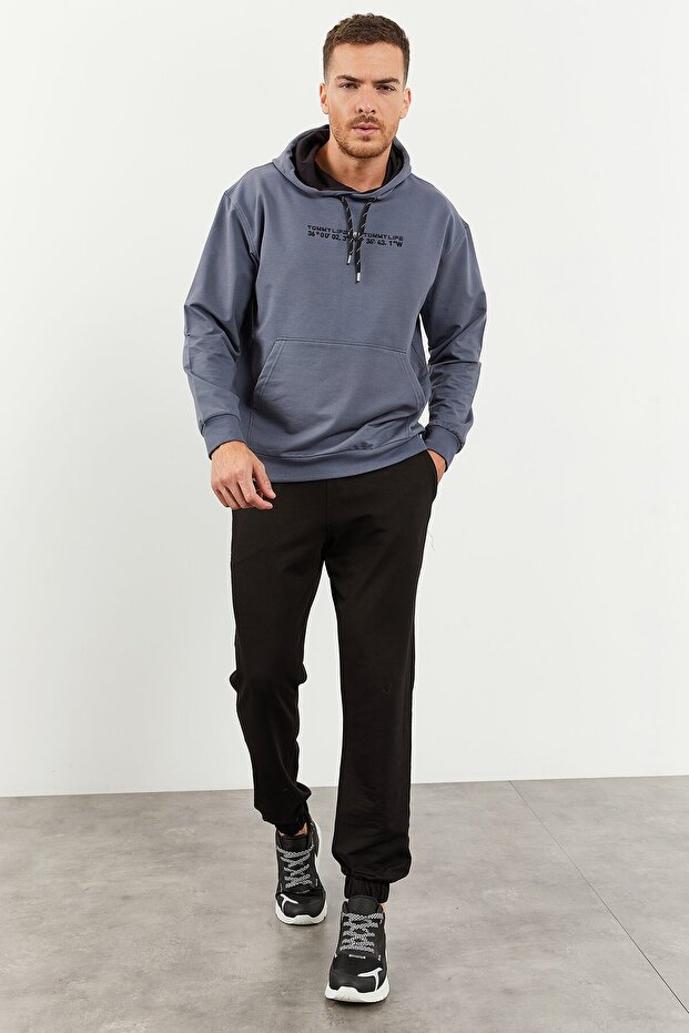 Petrol - Black Hooded Kangaroo Pocket Elastic Leg Men's Standard Fit Tracksuit Set - 85117