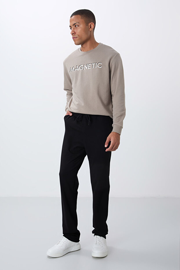 Black Lace-Up Pocket Standard Fit Classic Leg Men's Sweatpants Bottom - 84682