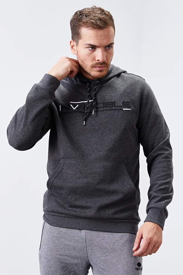 Anthracite Melange Kangaroo Pocket Standard Mold Hooded Men's Sweatshirt - 87883