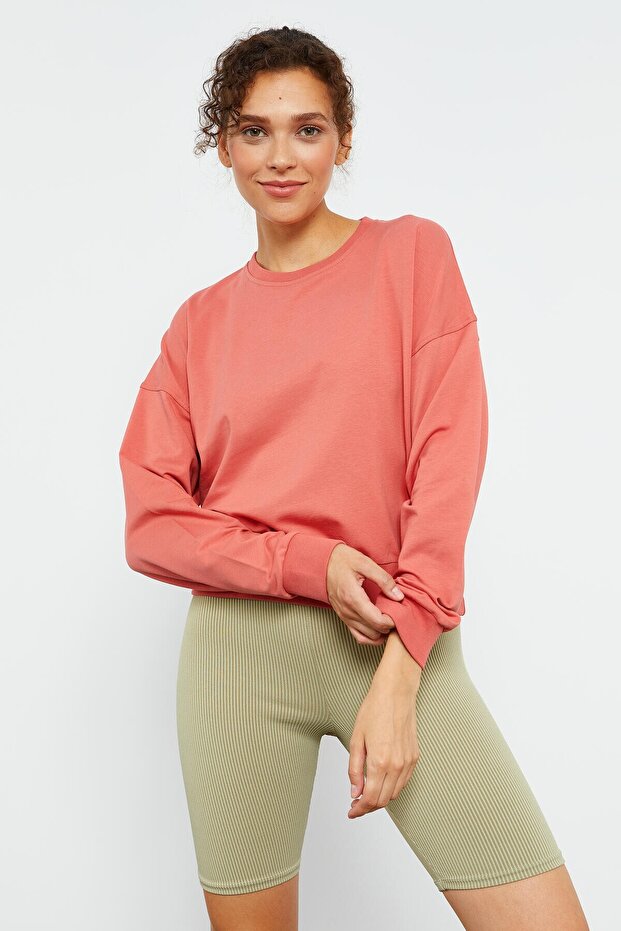 Pudra Basic Rahat Form O Yaka Kadın Sweatshirt - 97114 - 7