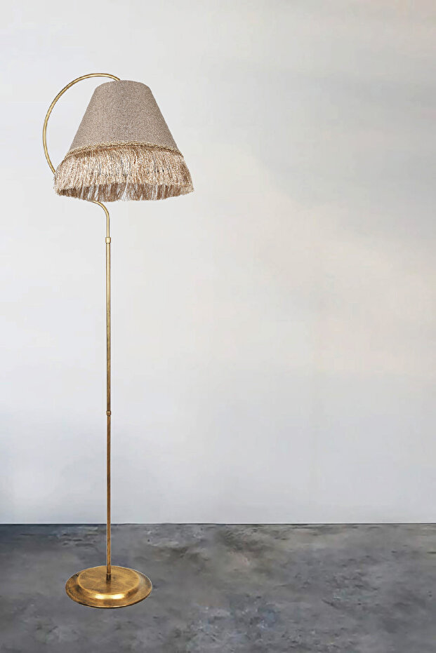 Lambader Çise Siyah Sarı Patine Abajur ⭐️Kahverengi Kumaş Şapka Sarı Püsküllü Salon Köşe Lambası - 3